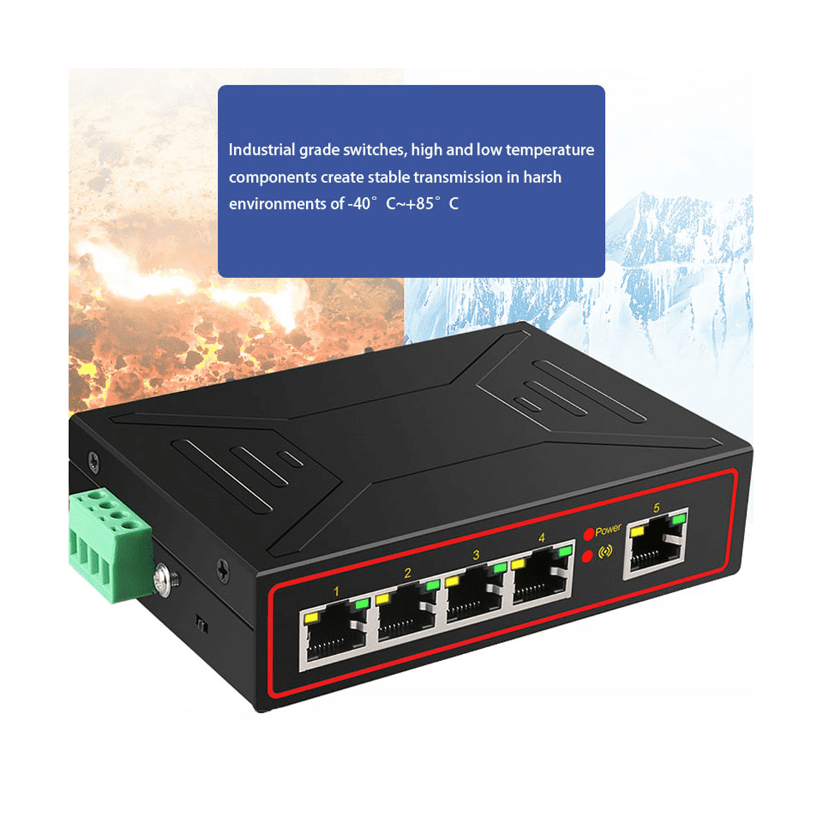 5 Ports 100M Industrial Network Switch RJ45 Hub Splitter RJ45