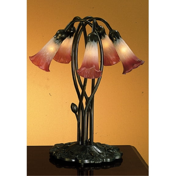 Meyda Tiffany 16012 Pond Lily 5 Light Accent Lamp, 16.5" Height, Pink/White
