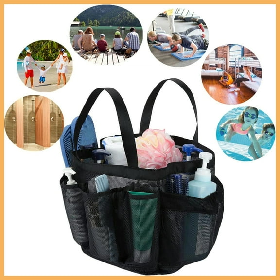 Mesh Shower Caddy Portable for College Dorm Room Essentials, 8-Pocket Large Capacity Shower Bag for Beach, Swimming, Gym