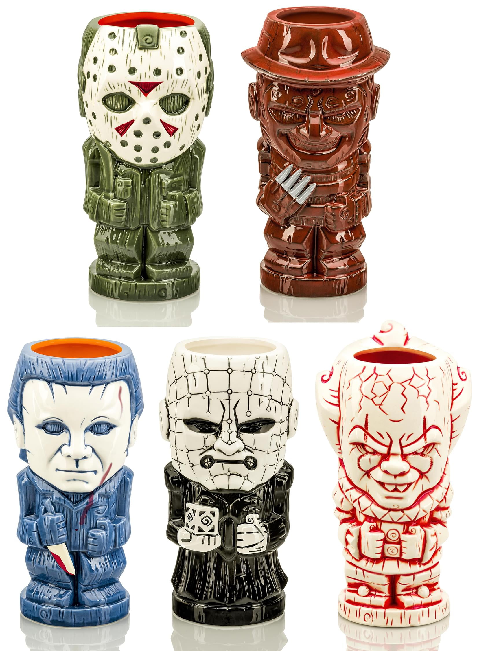 Horror Series 1 Ceramic Geeki Tiki Mugs Set of 5 Pinhead, Pennywise