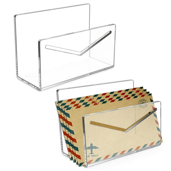 Nerjan Clear Mail Organizer -2PCS Acrylic Vertical File and Letter Holder for Desk Lightweight Countertop Envelope and Bill Sorter Ideal for Home, Office, and School Use