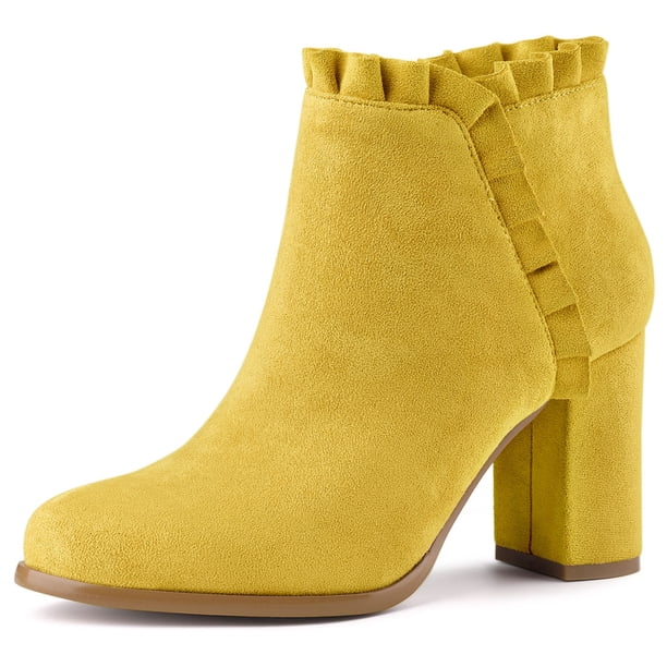 Botines de Bloque con volantes Allegra K para Mujer Amarillo 38