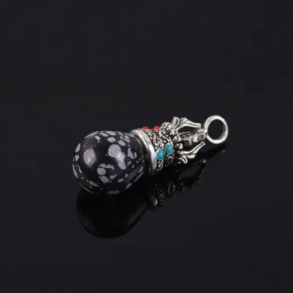 U8MO 40x15mm Natural Teardrop Stone Gemstone Tibetan Handmade Charms Crafts Pendants-Snowflake Obsidian