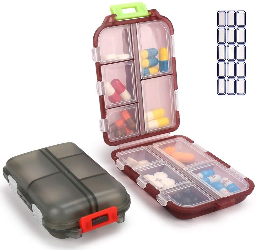 2PCS Travel Pill Organizer, Portable Pill Case, Pill Box Dispenser