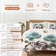thumbnail image 6 of 3 Piece Teal Blue Floral Duvet Cover Set Full Size,Microfiber Comforter/Quilt Cover with Corner Ties and 2 Pillowcases,Vintage Rustic Botanical Beige Wooden All Season Bedding with Zipper Closure, 6 of 8