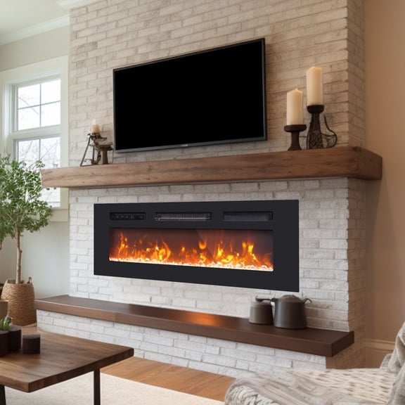 FITUEYES 36" Electric Fireplace Recessed & Wall Mounted, 1500W Fireplace Heater and Linear with 12 Adjustable Flame Colors/8H Timer/ Remote Control