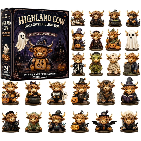 Highland Cow Halloween Blind Box Advent Calendar 24 Days with 24 Pcs Charms