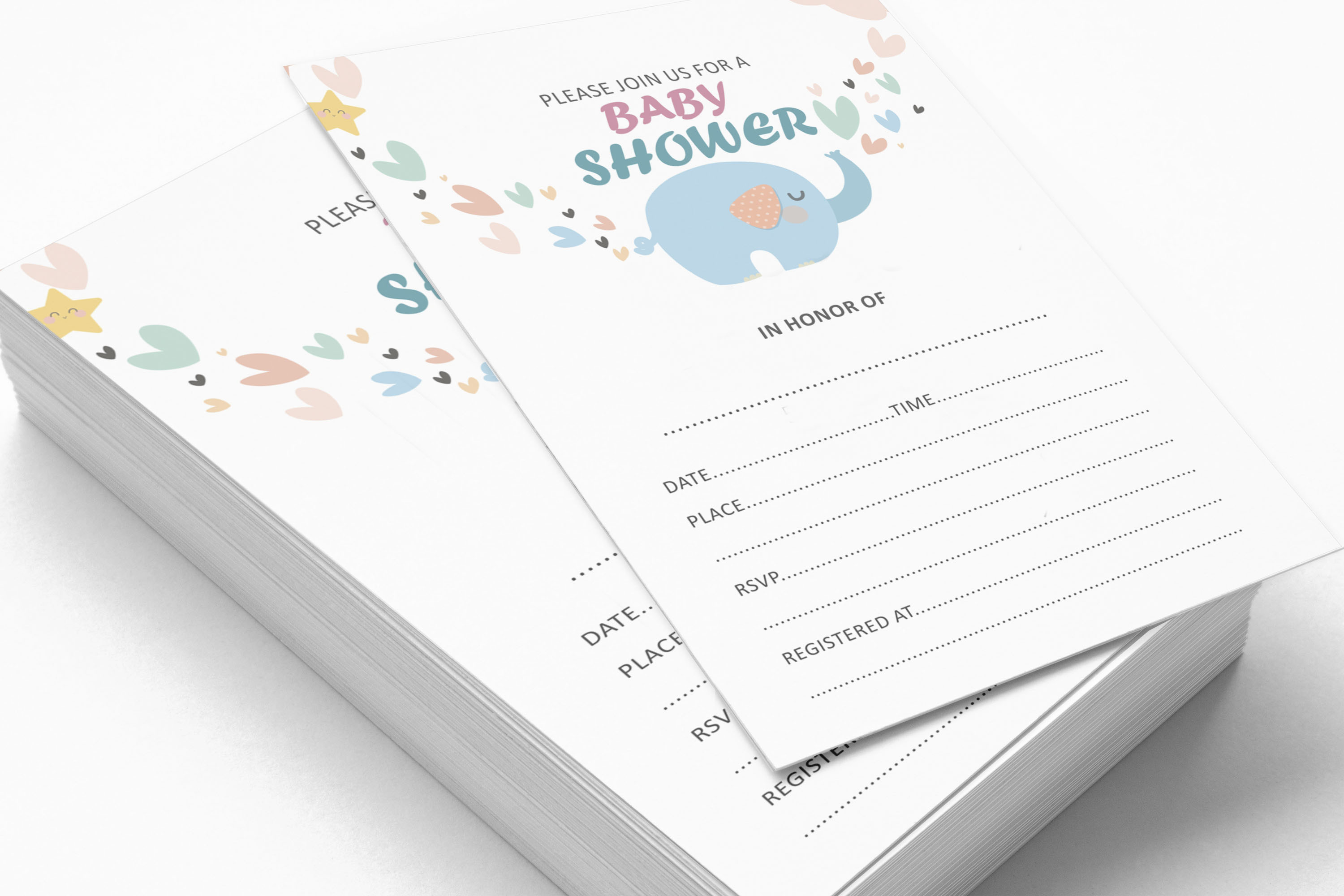 Inkdotpot 30Elephant Jungle Animals Baby Shower Invitation Cards Gender Neutral Fill In Blank Invites