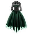 thumbnail image 1 of Pisexur Womens Gothic Dress Medieval Renaissance Dress 1/2 Sleeve Round Neck Lace Chiffon Vintage Costume Drawstring Tunic Cocktail Dress Flowy Party Midi Dress, 1 of 4