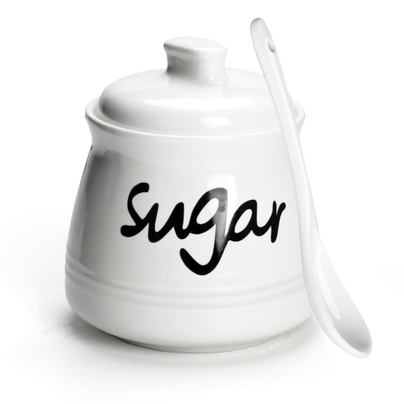 Gutsdoor Ceramic Sugar Bowl with Lid and Spoon 12 Ounces Porcelain Jar Dispenser Coffee Sugar Container(White)