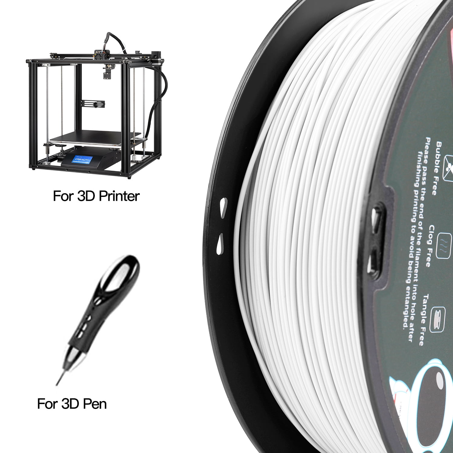 Creality PLA Filament 1.75mm 1 Pack White 1KG 3D Printer Filament 3D  Printer Accessories 1kg Spool for All FDM 3D Printer