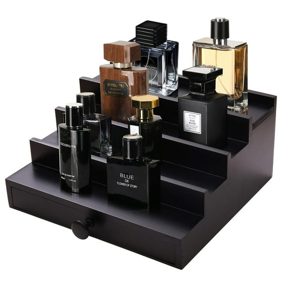 Organizador de colonia Fengligoo negro de 4 niveles de madera con cajón