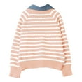 thumbnail image 5 of Womens Striped Sweater Knit Lapel Collar Long Sleeve Layered Pull over Sweaters Comfy Denim Winter Top (M, Orange), 5 of 8