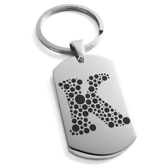Stainless Steel Letter K Initial Dotted Monogram Engraved Engraved Dog Tag Keychain Keyring