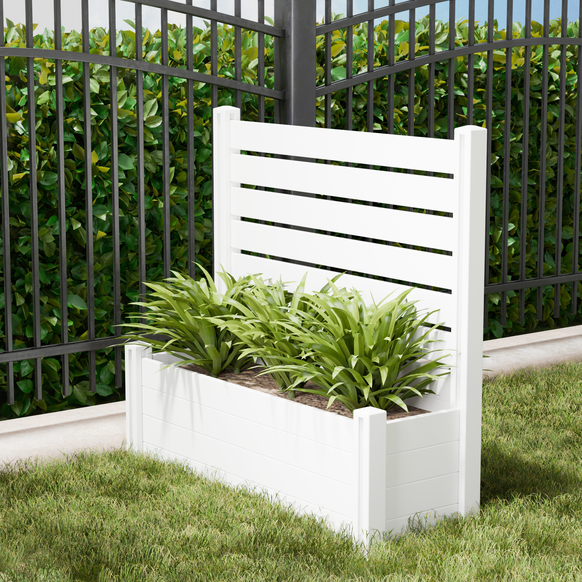 MAYEERTY Outdoor White PVC Rectangular Planter Box with Trellis for Climbing Plants, Raised Garden Bed