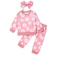 thumbnail image 3 of Swuxness Girls' Long Sleeve Home Two Piece Sets, Kids Fall Casual Long Pants Sets, Toddler Print Round Neck Loungewear Headband Outfit for Boys and Girls Pink, 4-5 Years, 3 of 5