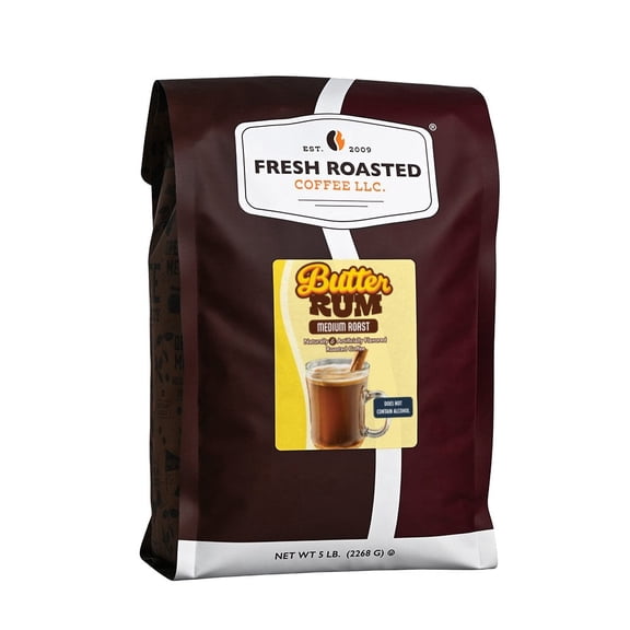 Fresh Roasted Coffee, Butter Rum Flavored Coffee, Medium Roast, Whole Bean, 80 oz 5 lbs