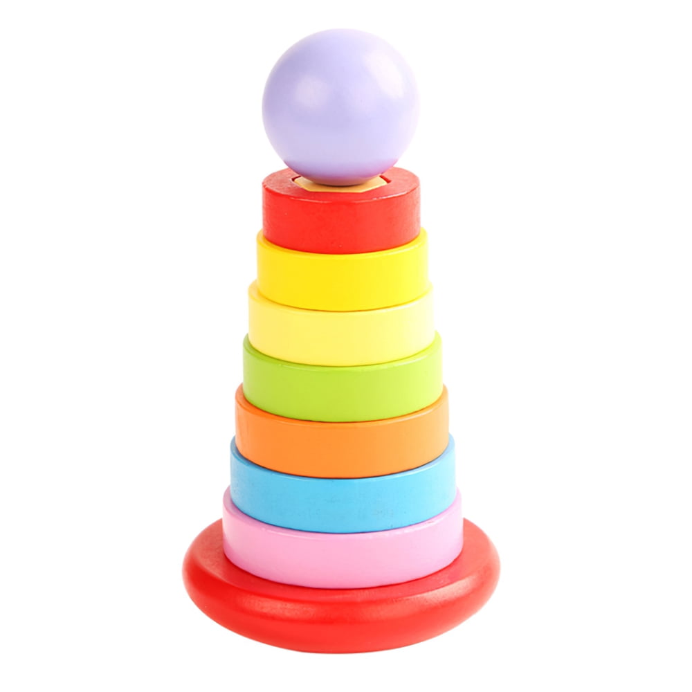 Wooden Montessori Toys Rainbow Stacking Blocks Color Shapes Learning 