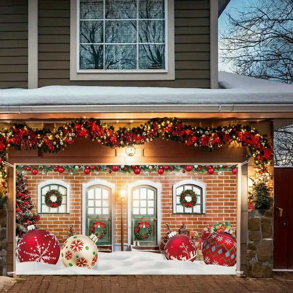 ddioayh Christmas Garage Door Backdrop Decorations with Quick Installation for Indoor Outdoor Holiday Party Background, 400x180cm/157.48x70.86in