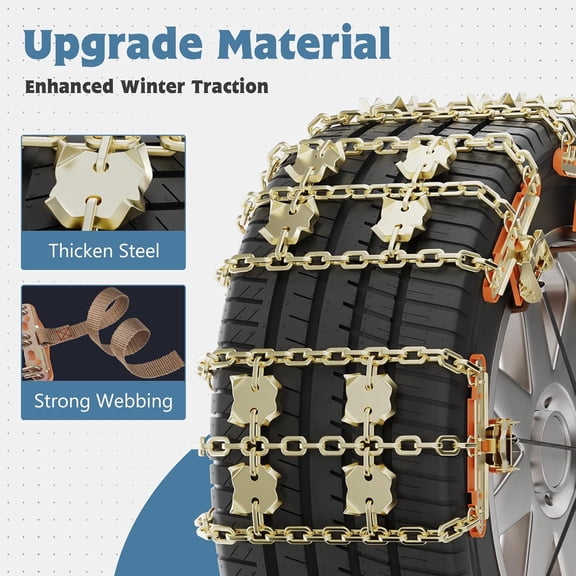 Upgraded Snow Chains 8 Pack, Tire Chains for Cars/SUVs/Pickup Trucks, Security Chains, for Tire Width 215-285 mm, 30s Quick-Install Security Chains,  Winter Traction
