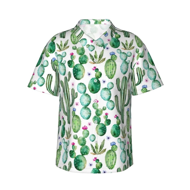 Fotbe Cactus Plants1 Camisa Hawaiana para Hombre Unisex – Camisa Casual de Verano con Botones de Manga Corta de Algodón y Lino,Large