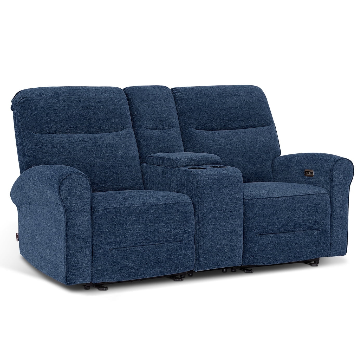 MCombo 78.3" Wall Hugger Power Loveseat Recliner Sofa with Console, Reclining Loveseat with USB Ports, Cup Holders, for Small Spaces Living Room RV, Fabric PR635M2 (Navy Blue)