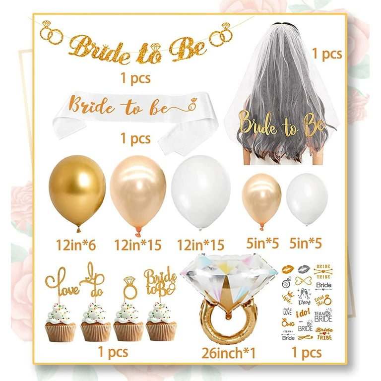 Bride to Be Gold Foil Veil: White