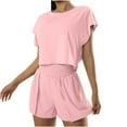 thumbnail image 1 of AherBiu Workout Sets for Women Lightweight Quick-Dry Cap Sleeve Tops with Wide Leg Shorts 2 Piece Summer Sweatsuits, 1 of 7