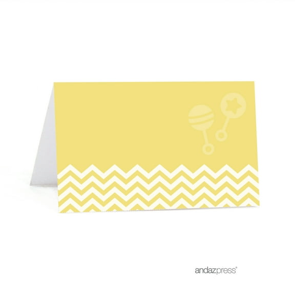 Yellow Chevron Baby Shower Table Tent Printable Place Cards, 20-Pack