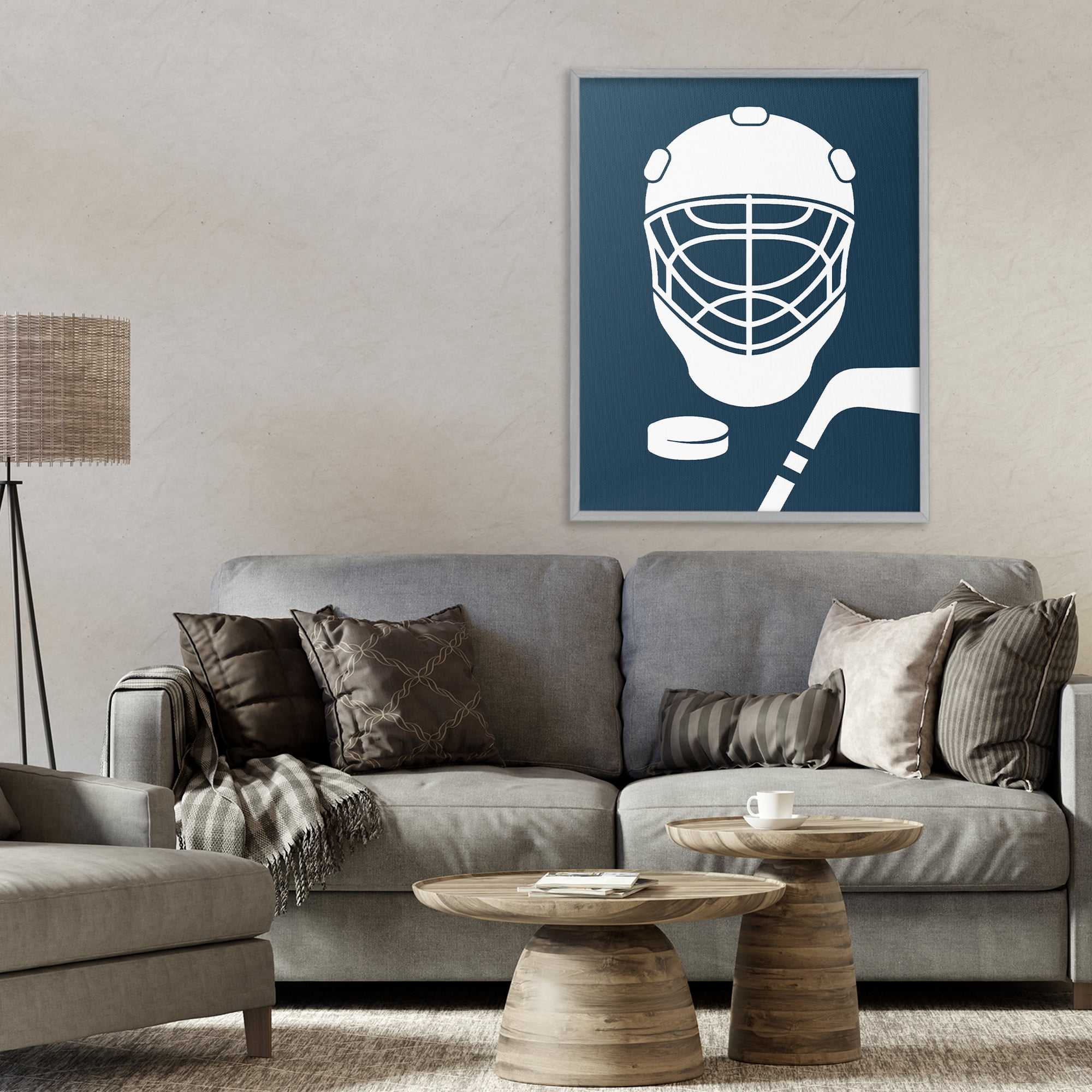Stupell Industries Hockey Mask Blue & White Gray Framed Giclee Art, design by Melody Hogan