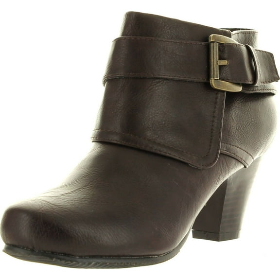 Bonnibel DARA-1 Womens Buckle Ankle Strap Side Zip Chunky Ankle Booties, Brown, 5.5