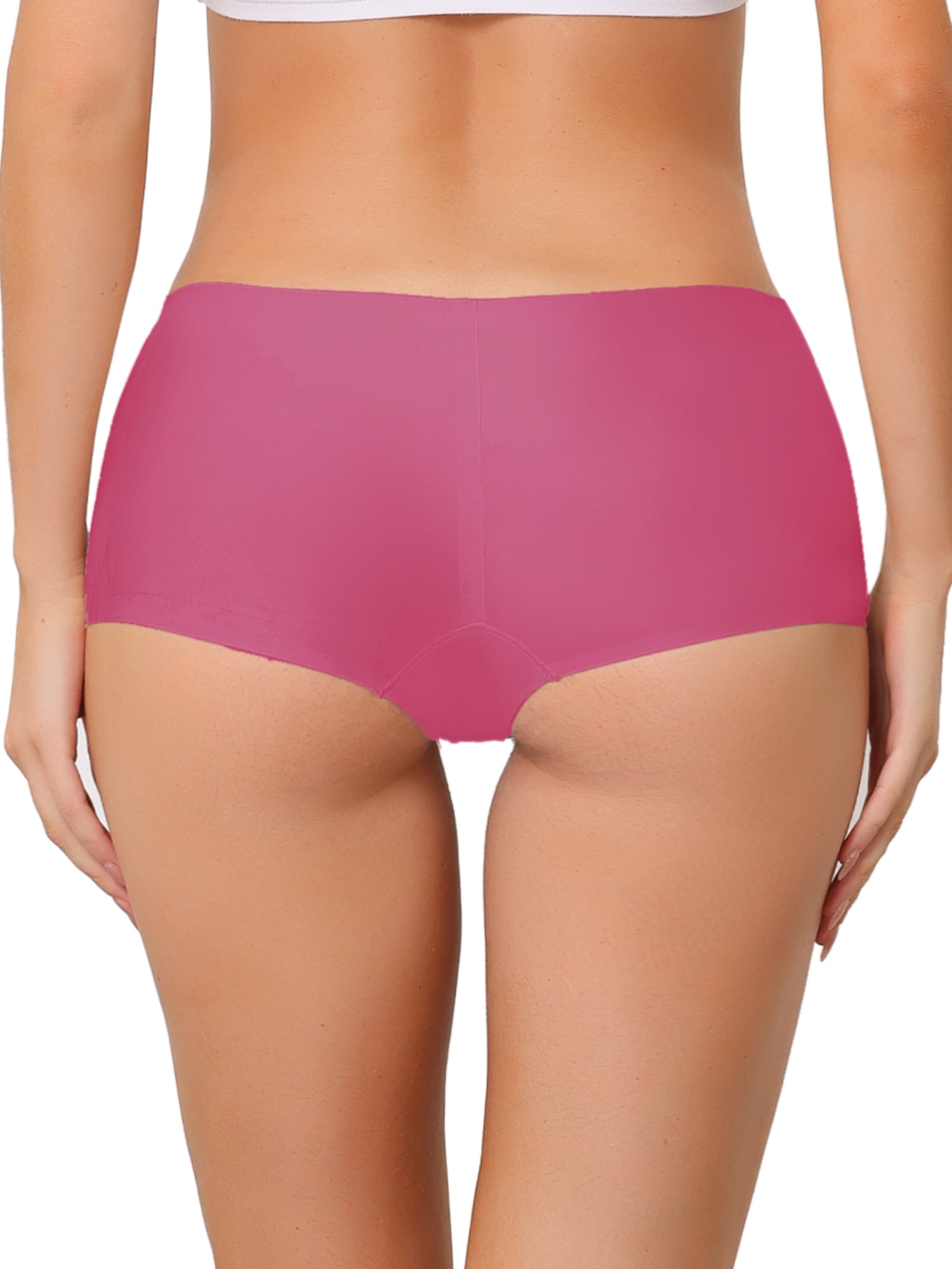 Unique Bargains Women's Boyshorts Invisible Mid Stretchy Soft Breathable Panties L Hot Pink
