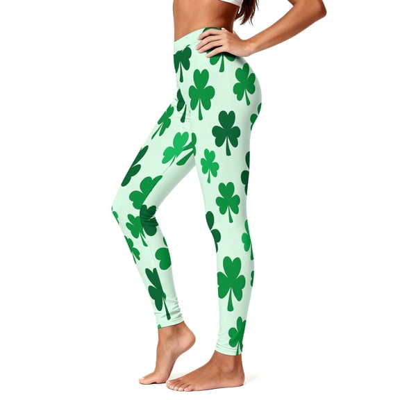 Vekome Green Leggings for Women Plus Size St Patricks Day High Waisted Yoga Pants Seamless Clover Lightweight Running Tights L