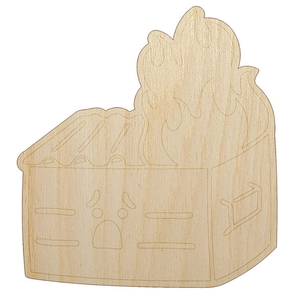 Sad Dumpster Fire Wood Shape Unfinished Piece Cutout Craft DIY Projects - 4.70 Inch Size - 1/8 Inch Thick