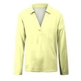 thumbnail image 4 of IROINNID Shirt for Women Summer Long Sleeve Blouse Turn-down Lapel Casual Basic Tops T-Shirt,Yellow, 4 of 5