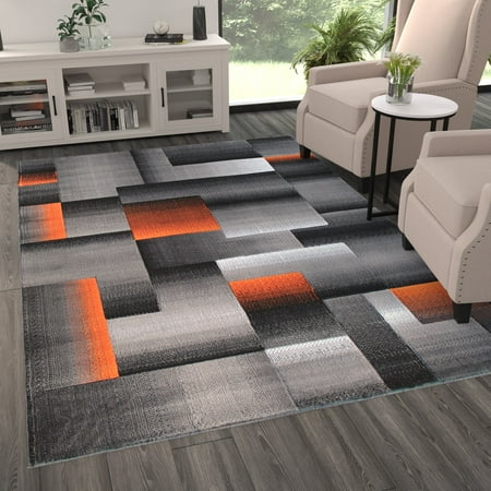 Masada Rugs Modern Contemporary Area Rug  Orange Grey Black (6 Feet X 9 Feet  Orange)