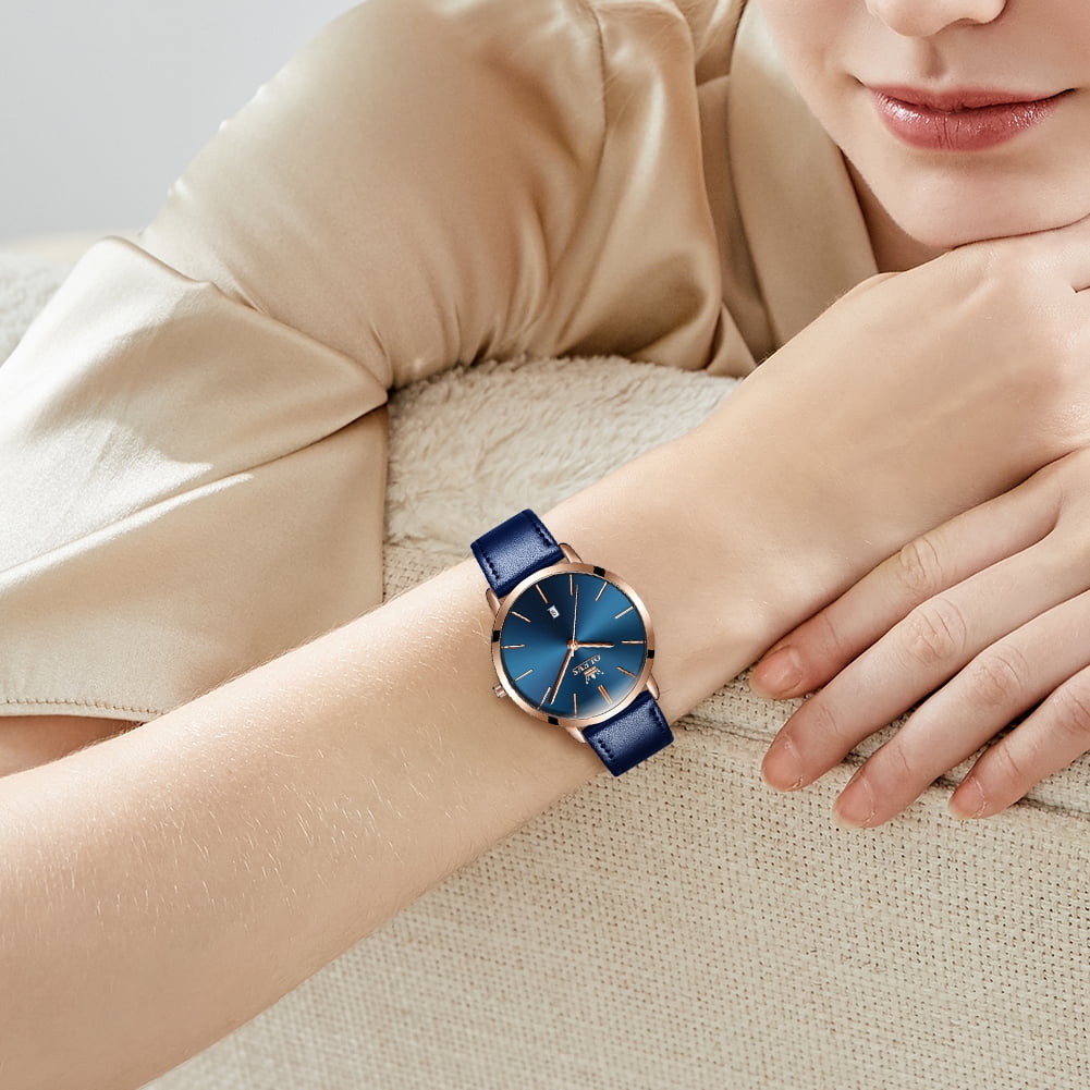 OLEVS Watches for Women Waterproof Womens Wristwatches Analog Quartz Ultra Thin Watches Leather Strap Watches with Date Calendar Ladies Watches Gifts Reloj para Mujer