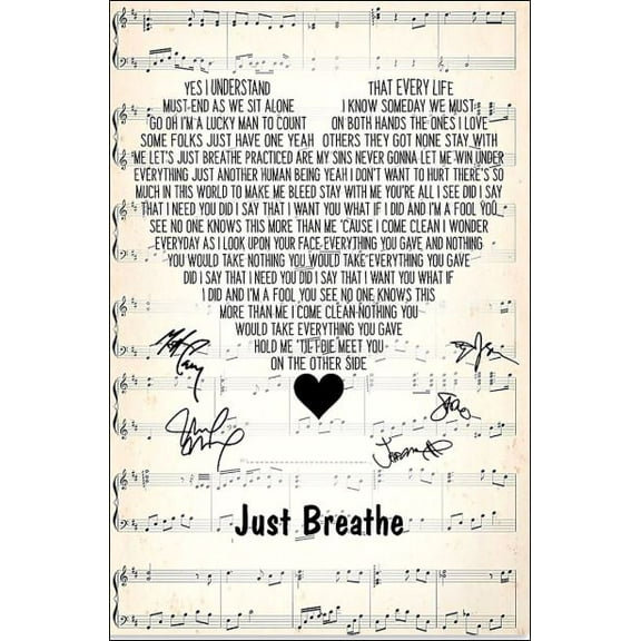 Just breathe lyric signatures poster 11 x 17 Inch Poster