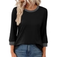 thumbnail image 5 of Women's Fashion 3/4 Sleeve Round Neck T-Shirt Blouse Top Casual Loose Fit Solid Color Tee | CSEONE,Black L, 5 of 9