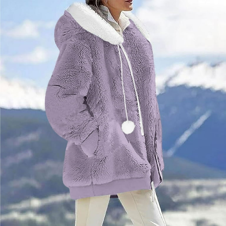 YUNAFFT Cozy Fleece Hooded Jacket with Drawstring & Pompoms for