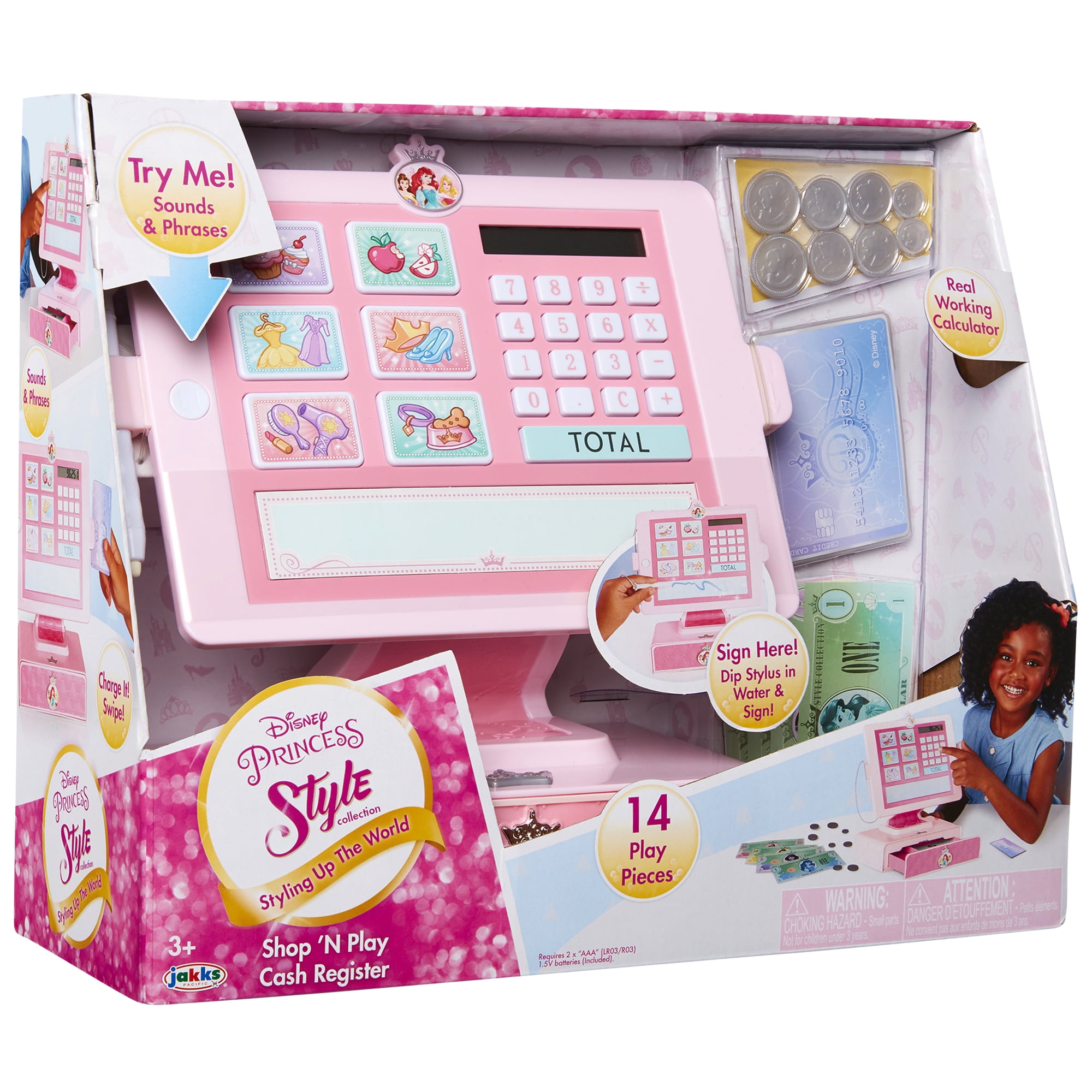Brand New In Box Disney Princess Collection Pink Electronic Cash Register Till 