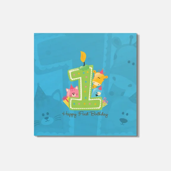 Happy First Birthday Green Candle 4'' X 4'' Square Wooden Coaster