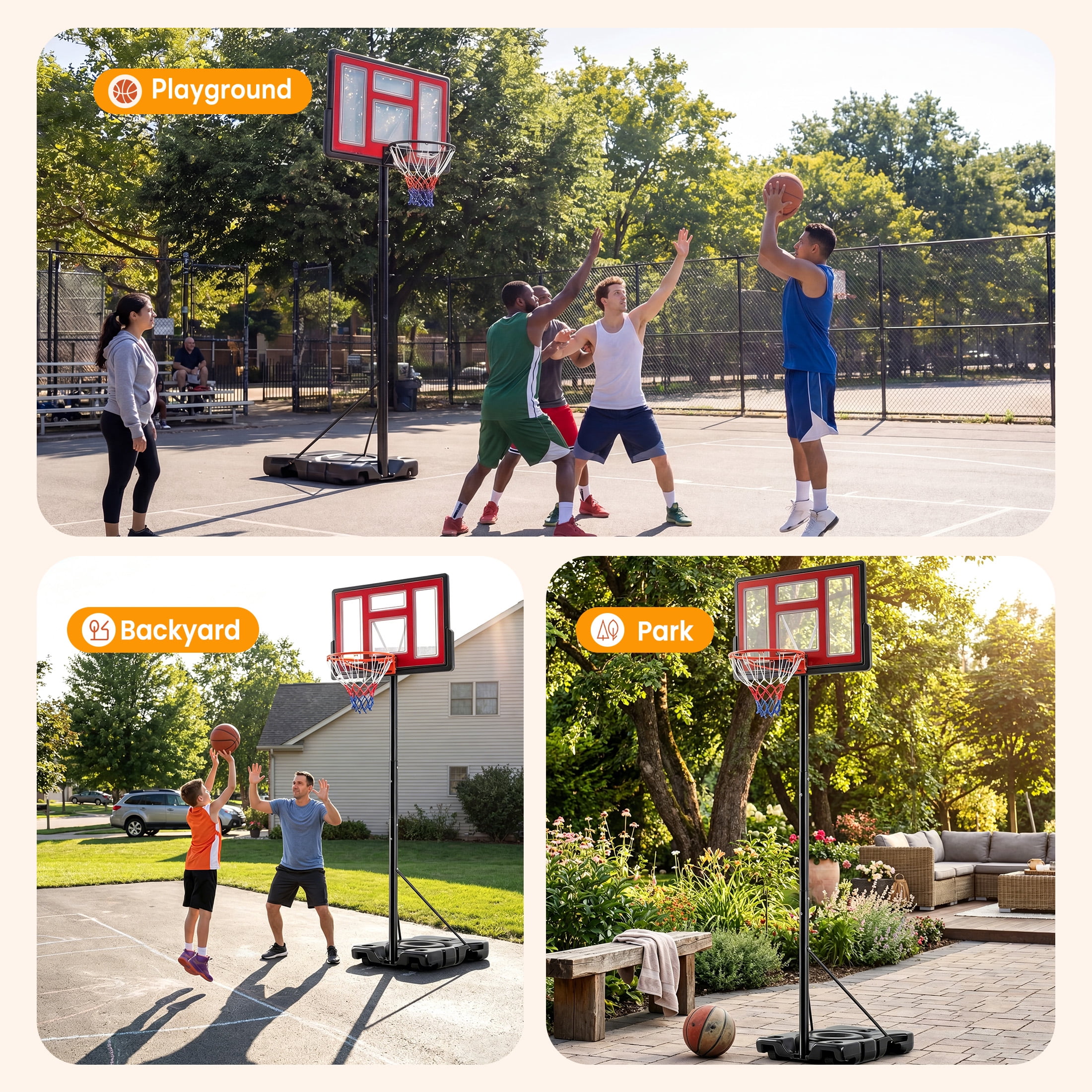 SHOUFTW 10 ft Basketball Hoop, Adjustable Portable System for Kids Youth & Adults, Indoor Outdoor Training Practice with Sturdy Stand, Red
