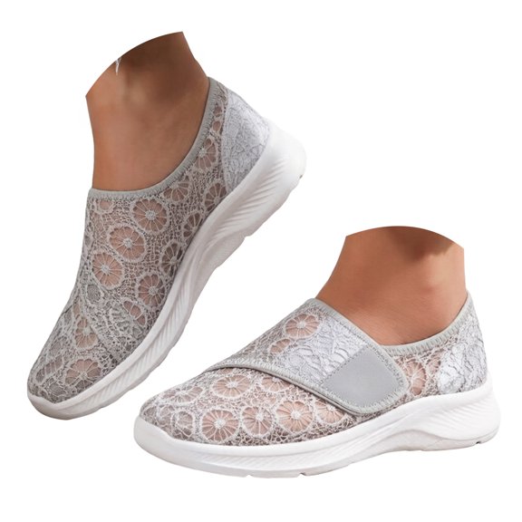 YLYL Platform Sneakers for Women Embroidery Floral Breathable Mesh Arch Support No Slip Walking Shoes