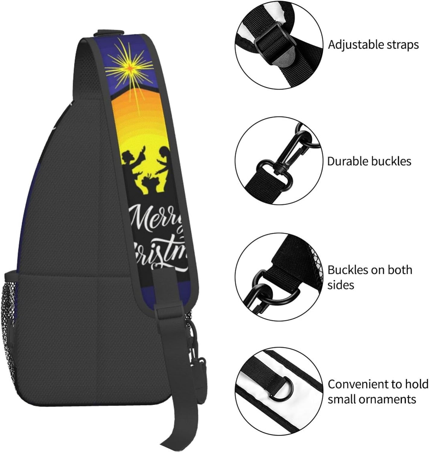 Merry Christmas Nativity Jesus Holy Night Sling Bag Crossbody Hiking Travel Chest Bags Backpack Shoulder Daypack for Women Men