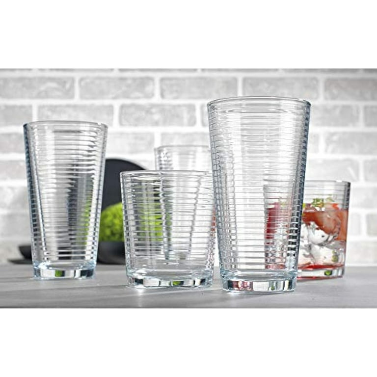 Set of 16 Heavy Base Ribbed Durable Drinking Glasses Includes 8 Cooler  Glasses (17oz) and 8 Rocks Glasses (13oz), - Clear Glass Cups - Elegant Glassware  Set 