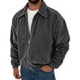 thumbnail image 2 of Qgtaibl Corduroy Jacket for Men Vintage Solid Color Zip Up Bomber Coat Loose Fit Lapel Causal Outwear with Pockets Gray L, 2 of 8