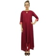 thumbnail image 1 of Bimba Asymmetrical Hem Maroon Rayon Kurta With Scarf Designer Kurti Clothing - 20, 1 of 9