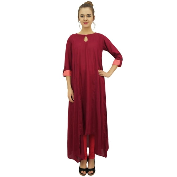 Bimba Asymmetrical Hem Maroon Rayon Kurta With Scarf Designer Kurti Clothing - 4