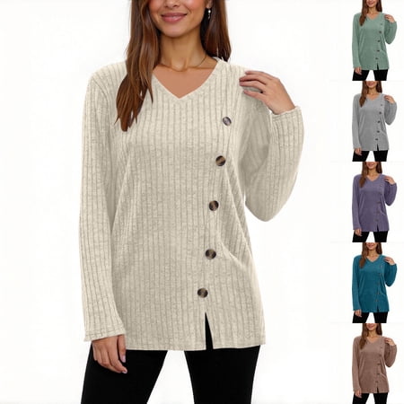 THDHVS Shirts for Women Sweaters for Women Trendy Long Sleeve Shirts Loose Tunic Tops Gray 2XL